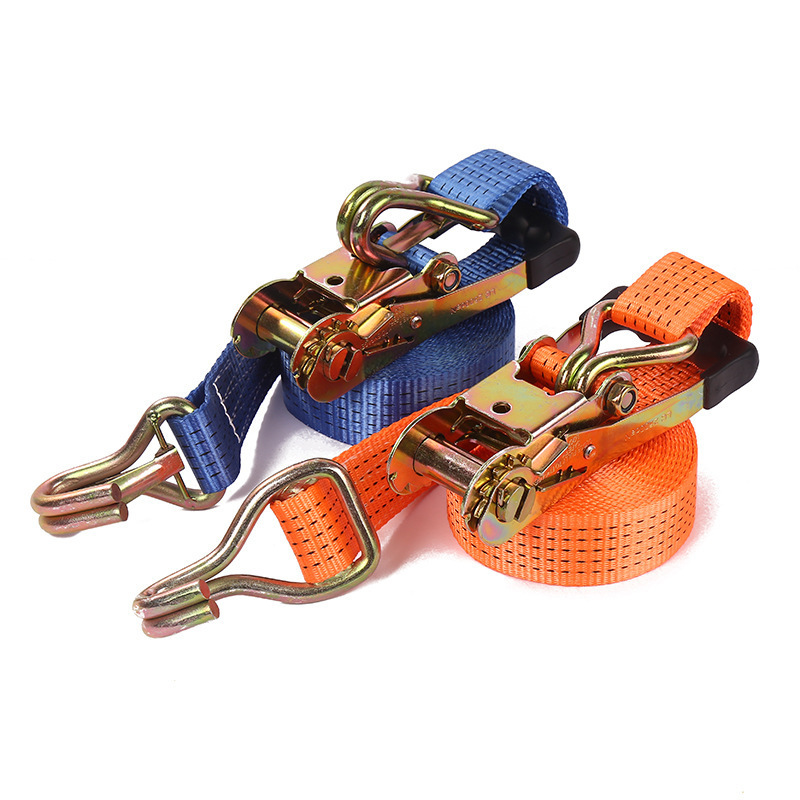 Quick release 2 inch Rubber Handle Heavy double j hook strap cargo strap polyester cargo ratchet tie down 5000kgs lashing straps