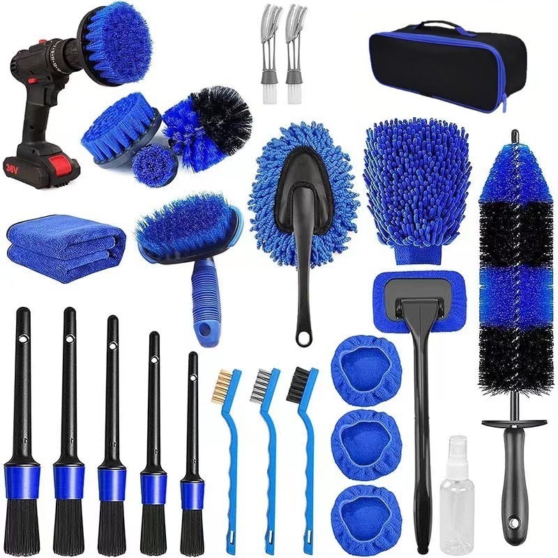 WZAUTO 26Pcs Professional Auto Care kit Car Windshield Cleaning Tool Detailing Brush Set for Interior Exterior Washing