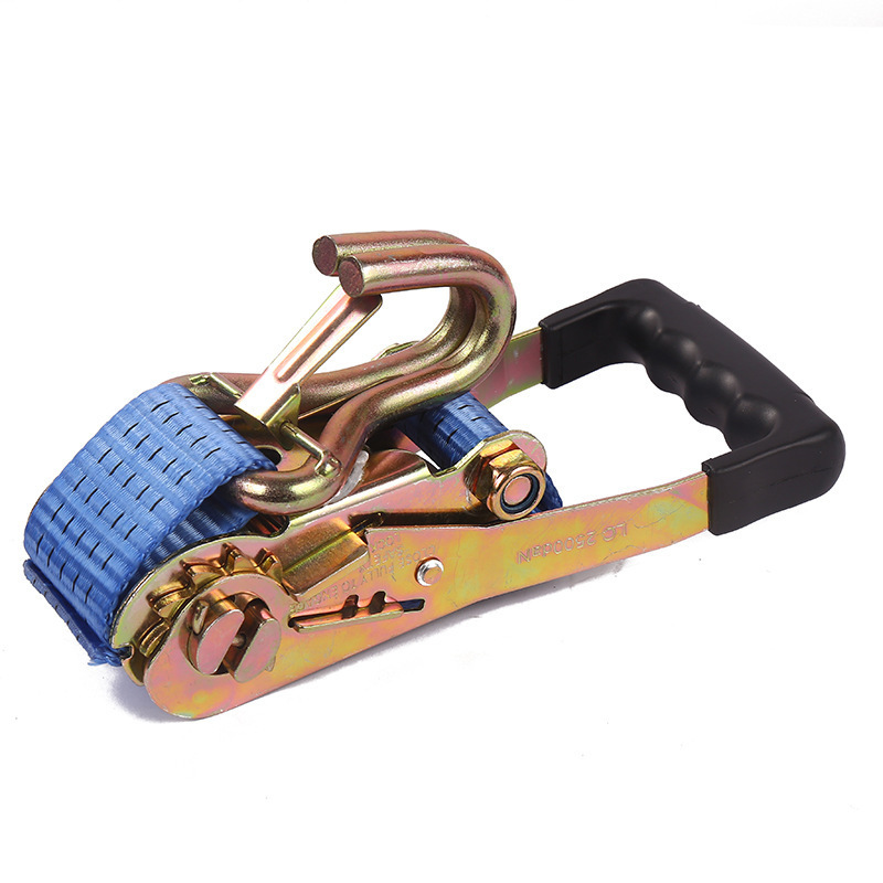 Quick release 2 inch Rubber Handle Heavy double j hook strap cargo strap polyester cargo ratchet tie down 5000kgs lashing straps