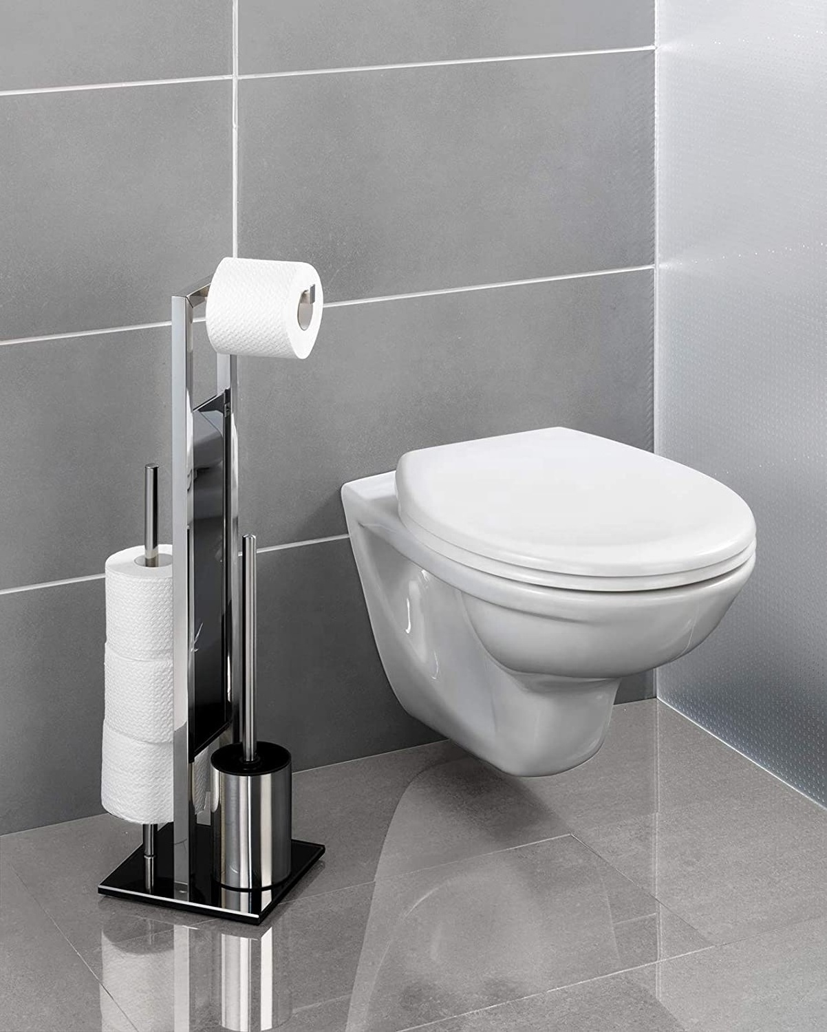 Multifunctional Bathroom Standing 304 Stainless Steel Tissue Holder Black Toilet Paper Holder with Toilet Brush