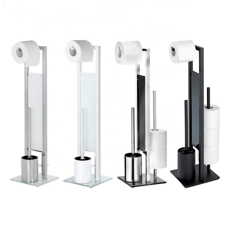 Multifunctional Bathroom Standing 304 Stainless Steel Tissue Holder Black Toilet Paper Holder with Toilet Brush