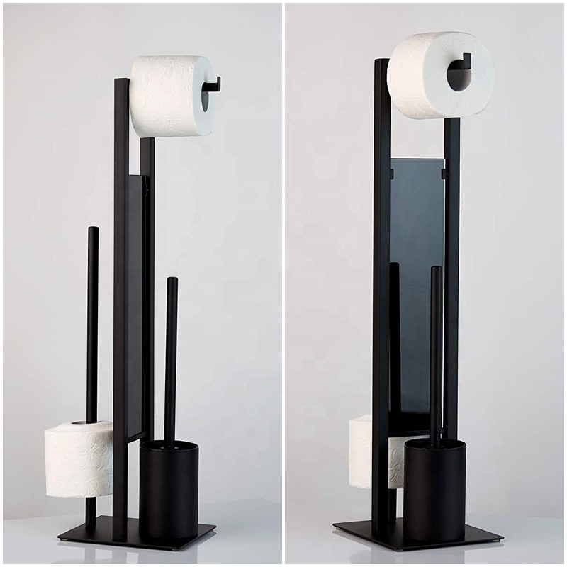 Multifunctional Bathroom Standing 304 Stainless Steel Tissue Holder Black Toilet Paper Holder with Toilet Brush