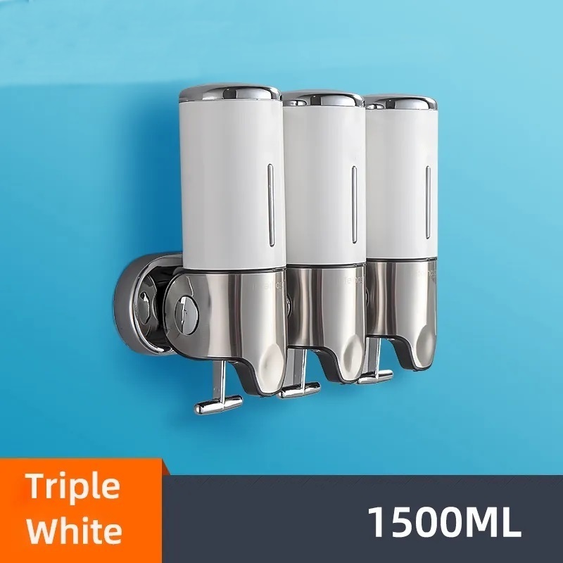 Hotel 500ml Triple Wall Mount Shower Pump 3 x 15 fl. oz Stainless Steel Bathroom Shampoo Liquid Soap Dispenser