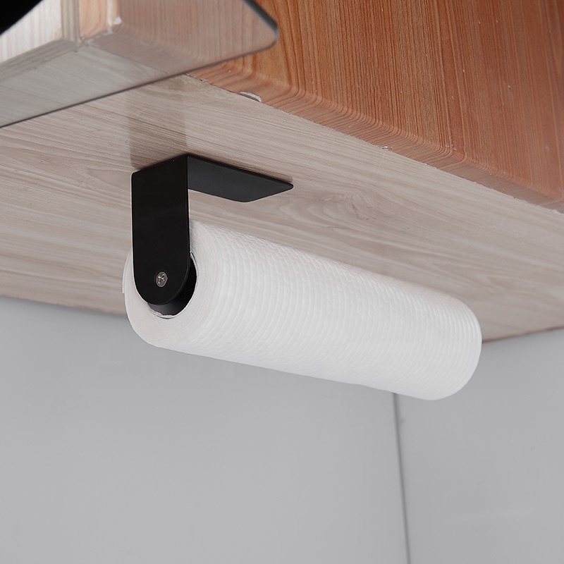 Self Adhesive Black hanger household storage kitchen roll paper cling film roll 304 Stainless Steel Toilet Paper Towel Holder