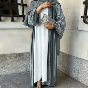 2023 New Design Islamic Clothing Satin Hand made Pearls Dubai Abaya Women Muslim Dress Open Modest Abaya