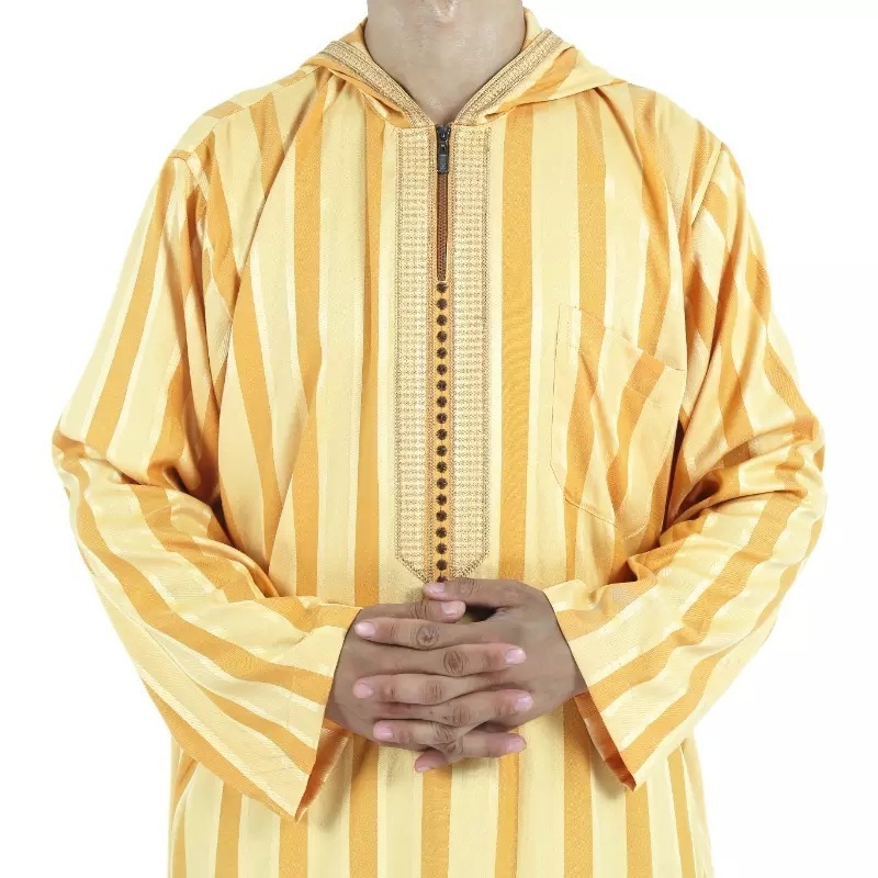 New Design Saudi Arab Shafiq Emirates Textile Islamic Satin Jubah Short Sleeve Kurta Thobe Jubba With Hoods For Men