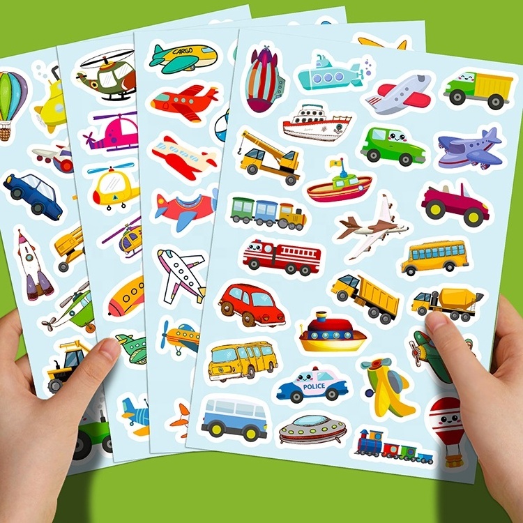 4 Sheets/Pack Car Airplane Vehicle Sticker Children Cute Graffiti Waterproof Cartoon Sticker