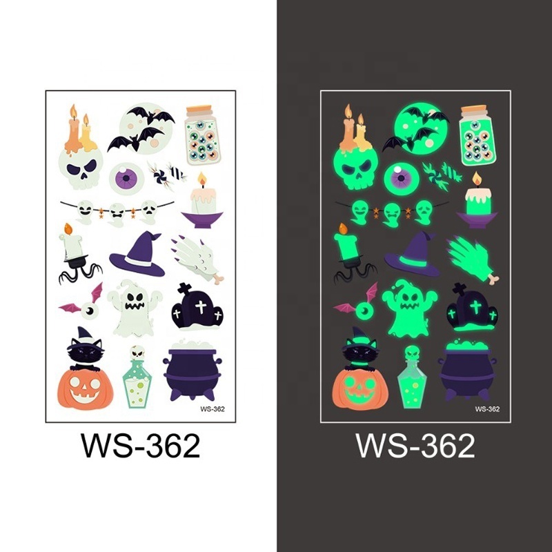 Nightlight Sticker Custom Halloween Cartoon Non-toxic Luminous Glow In Dark Temporary Tattoo Stickers For Kids