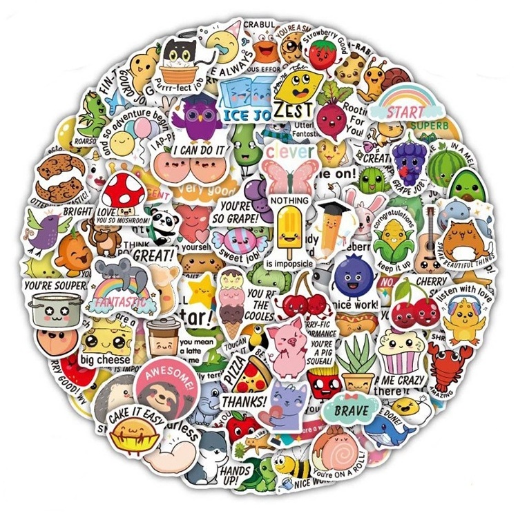 100 Cute Kids Teacher Reward Fun Animal Skateboard Computer Motivation Stickers