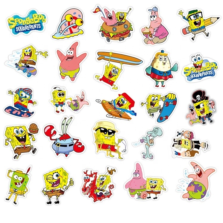 50Pcs SpongeBob Stickers Suitcase Refrigerator Mobile Phone Cartoon DIY Water Bottle Stickers Laptop IPAD stickers