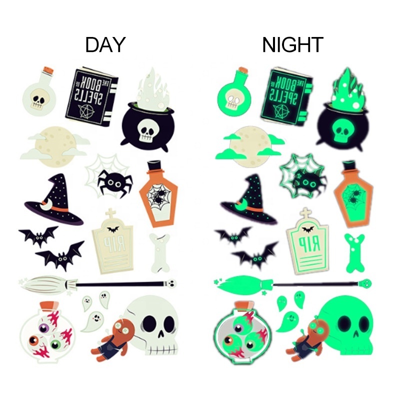 Nightlight Sticker Custom Halloween Cartoon Non-toxic Luminous Glow In Dark Temporary Tattoo Stickers For Kids