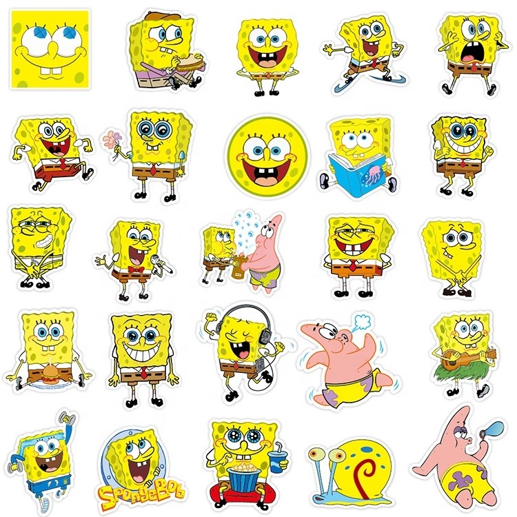 50Pcs SpongeBob Stickers Suitcase Refrigerator Mobile Phone Cartoon DIY Water Bottle Stickers Laptop IPAD stickers