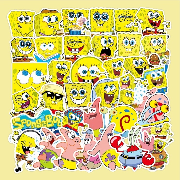 50Pcs SpongeBob Stickers Suitcase Refrigerator Mobile Phone Cartoon DIY Water Bottle Stickers Laptop IPAD stickers