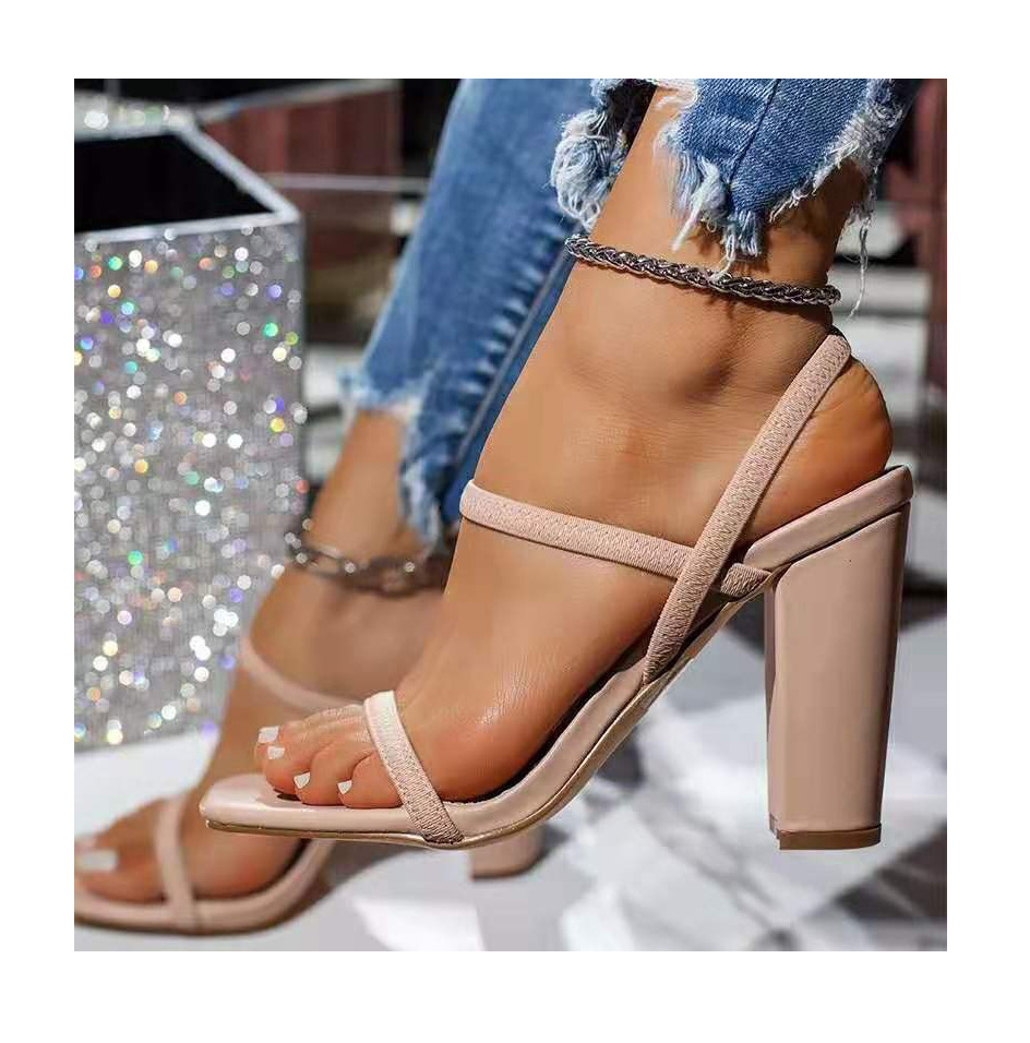 Nice Lady Shoes High Heels New Design Slip on PU Leather Women Dress Black Casual Plain Summer Light Cotton Spring