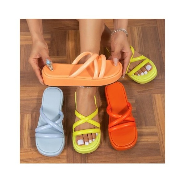 2024  Summer Bright Color Ladies Slippers Sandals Sexy Platform Beach Female Slide Flat Sandal Shoes For Women New Styles