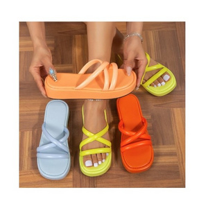 2024  Summer Bright Color Ladies Slippers Sandals Sexy Platform Beach Female Slide Flat Sandal Shoes For Women New Styles