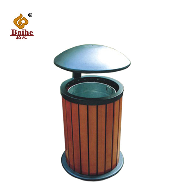 Outdoor Dustbin Garbage Waste Bin Good Quality Brushed Wooden Plastic Dustbin Public Places..ISO9001