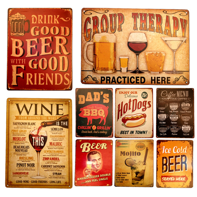 Beer Red Wine Drinking folding edge metal sign beer retro aluminum tin sign board for bar wall decoration