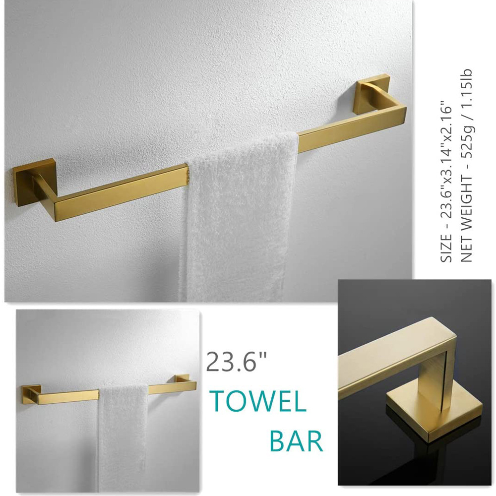 Premium Stainless Steel 4 Pieces Bathroom Hardware Accessories Set Wall Mounted Towel Bar Set Brushed Gold