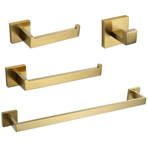 Premium Stainless Steel 4 Pieces Bathroom Hardware Accessories Set Wall Mounted Towel Bar Set Brushed Gold