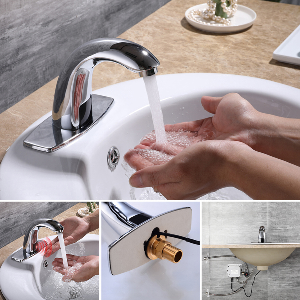 Automatic Sensor Touchless Bathroom Sink bathroom faucet accessories with Hole Cover Plate Chrome Vanity FaucetsHands