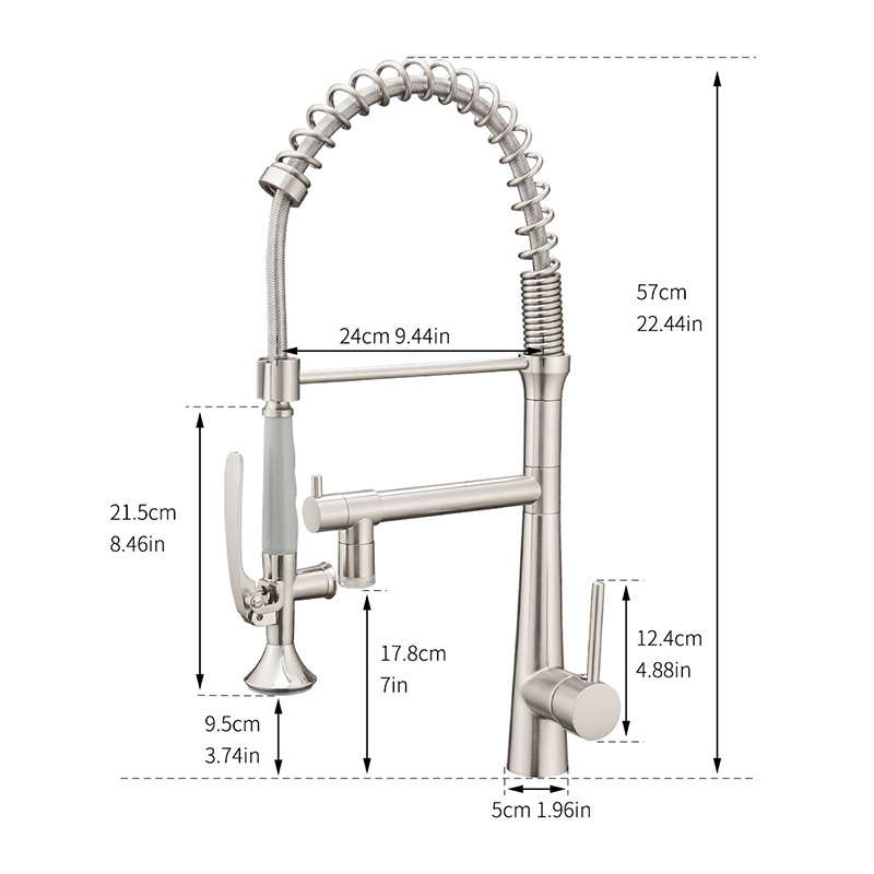 Single Lever 3 Color Led Light Three Way Spring Kitchen Faucet Pull Out