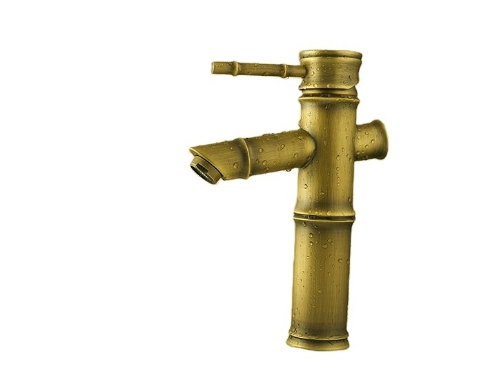 Flg Novelty Bamboo Design Antique Brass Deck Mounted Antique Basin Faucet Bathroom