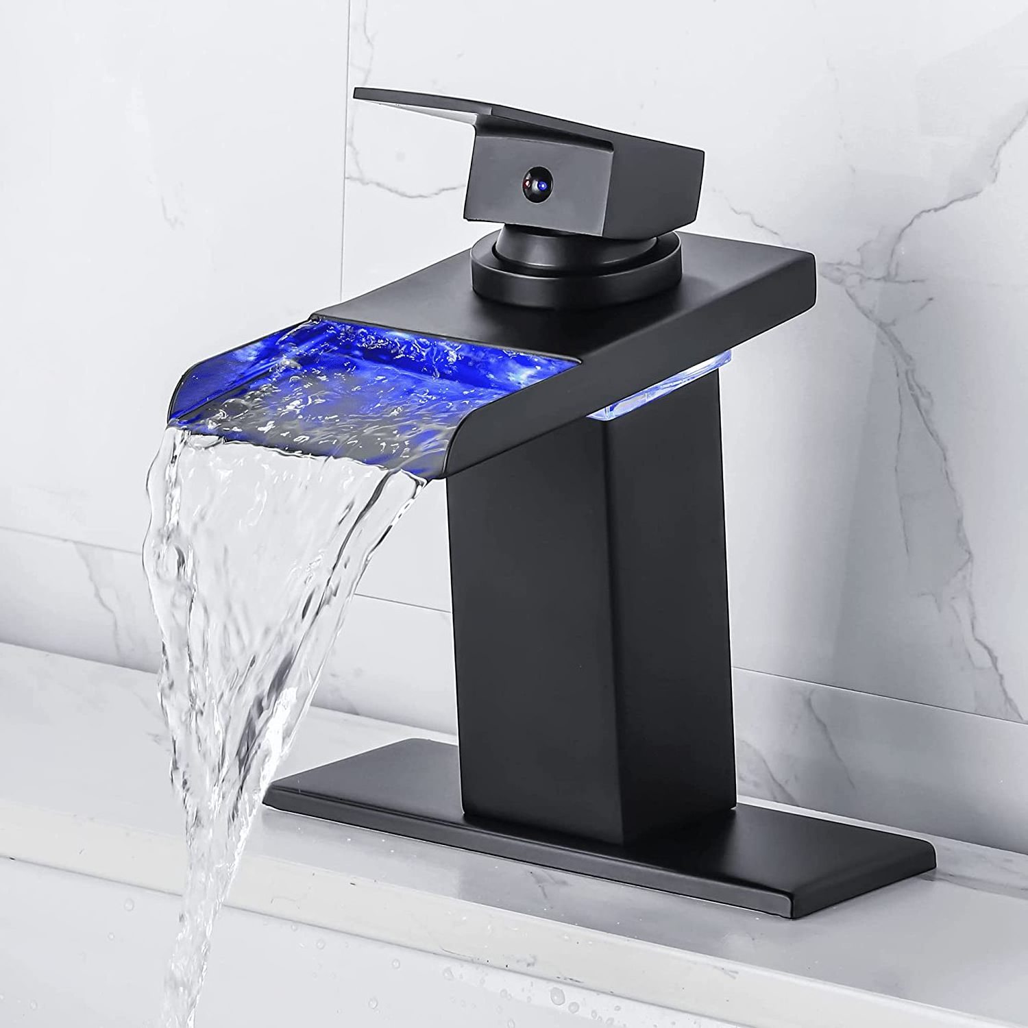 LED Luxury Bathroom Basin Taps Hot Cold Mixer Brass Waterfall Wash Basin Faucet