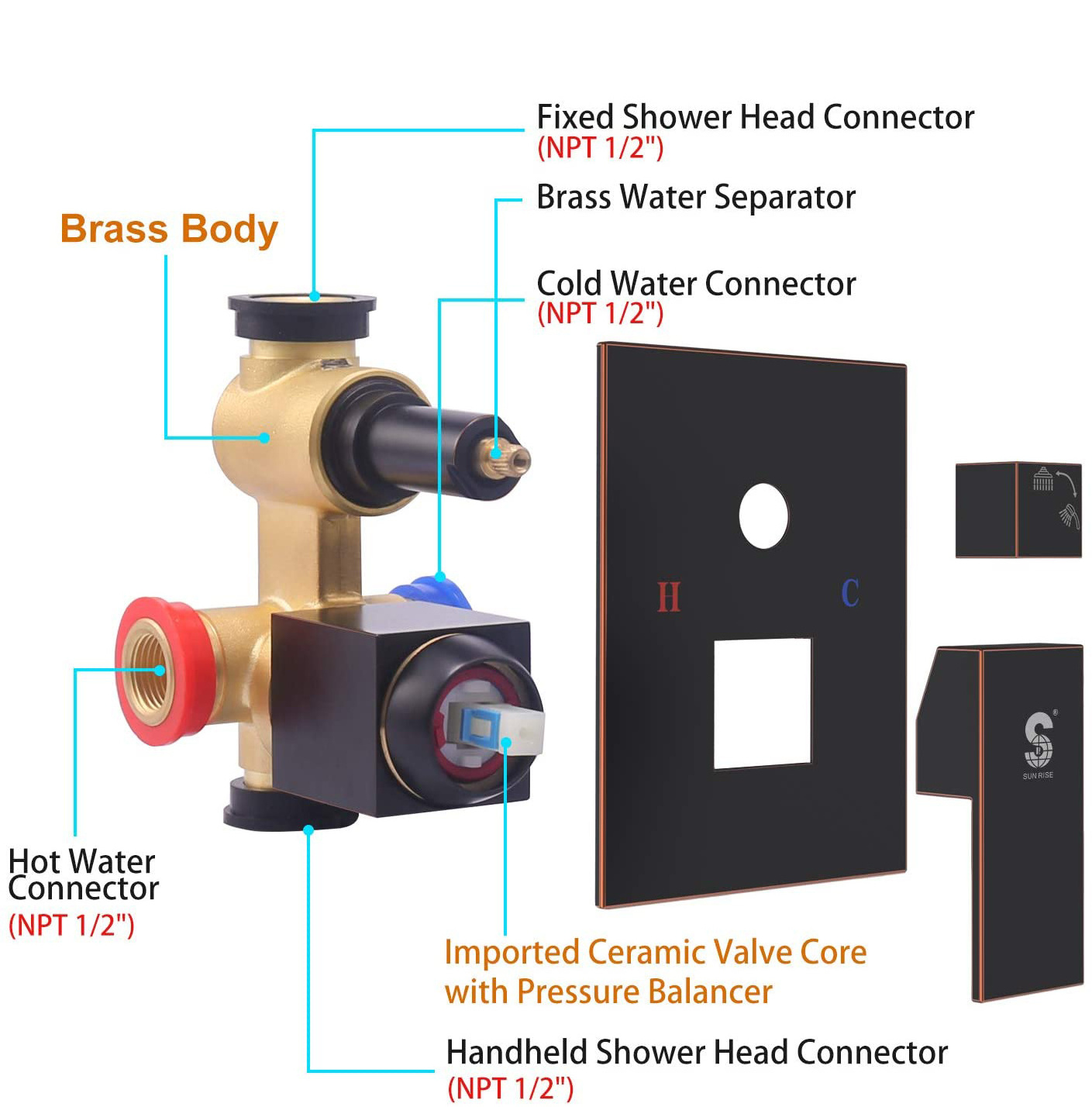 FLG Waterfall Waterproof Hidden Brass Handheld Shower Bath Shower Faucet,Curtain Concealed Shower Set Bathroom 2021 Rainfall