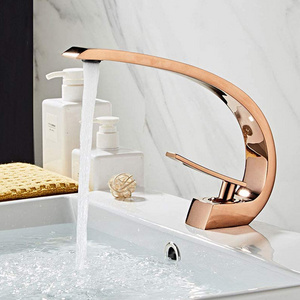 Rose Gold Bathroom Sink Faucet with Supply Hose,Unique Design Single Handle Lavatory Faucet,Basin Mixer Tap Commercial