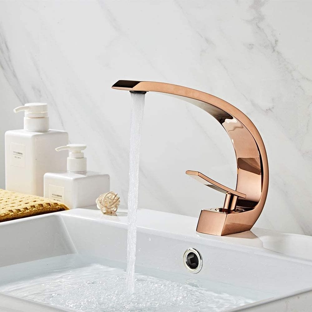 Rose Gold Bathroom Sink Faucet with Supply Hose,Unique Design Single Handle Lavatory Faucet,Basin Mixer Tap Commercial