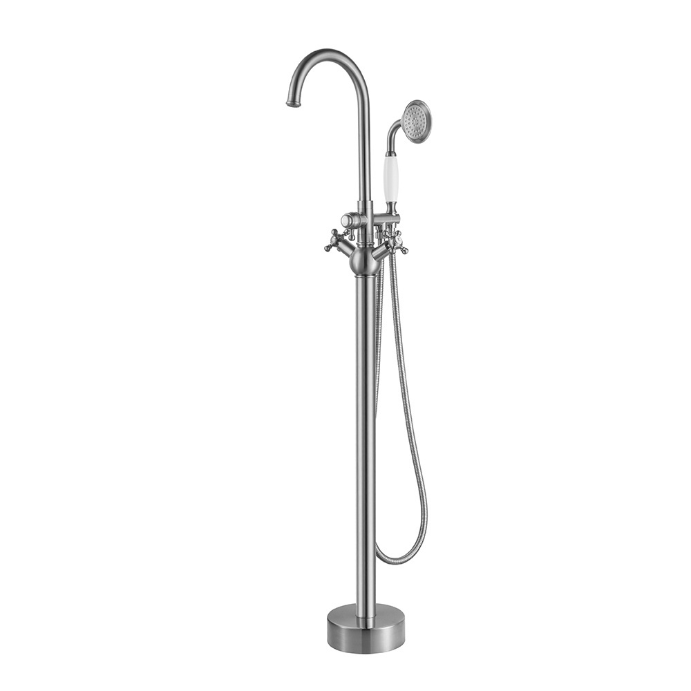 Brass floor standing bathtub faucet free standing bath tub bathroom shower set floor stand faucets