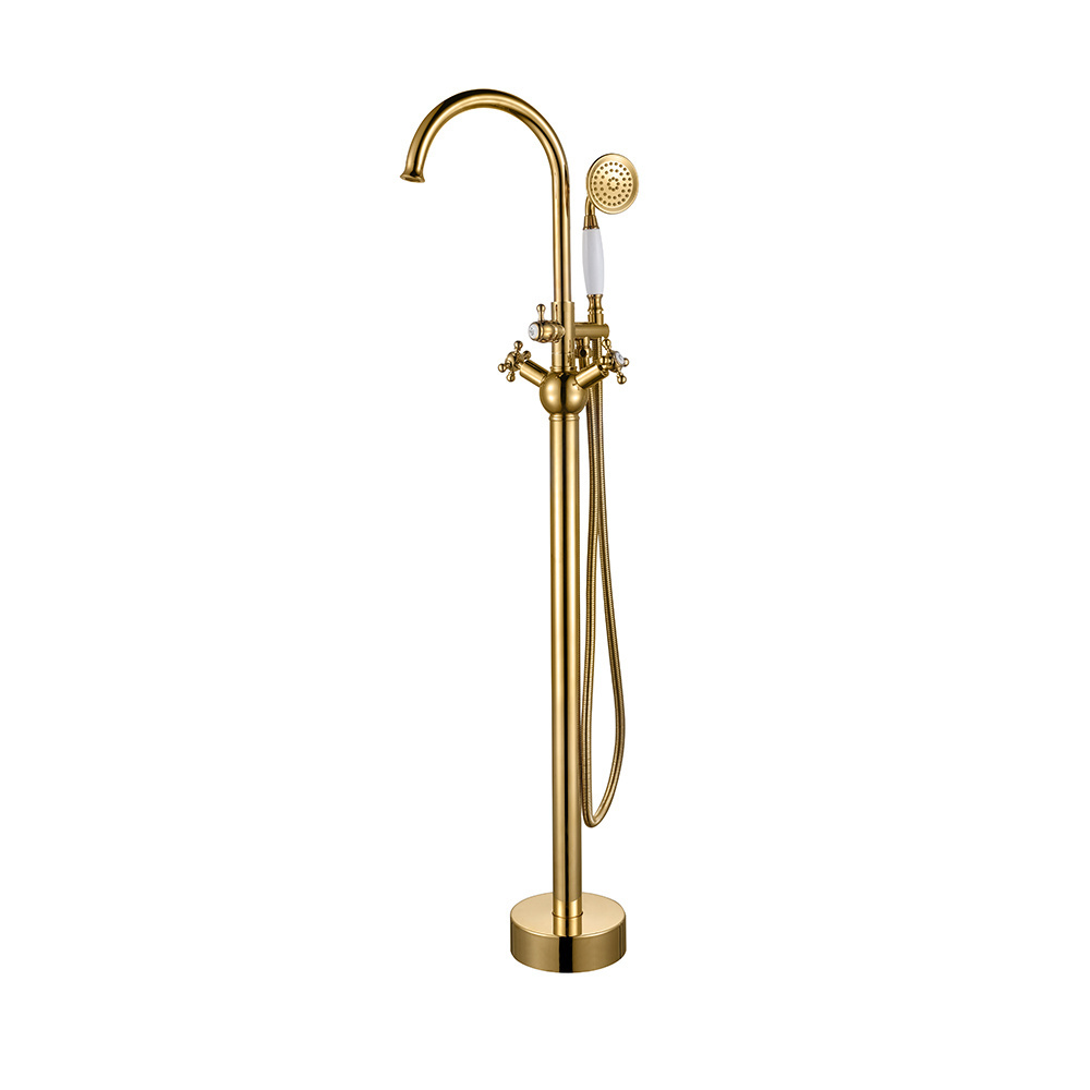 Brass floor standing bathtub faucet free standing bath tub bathroom shower set floor stand faucets