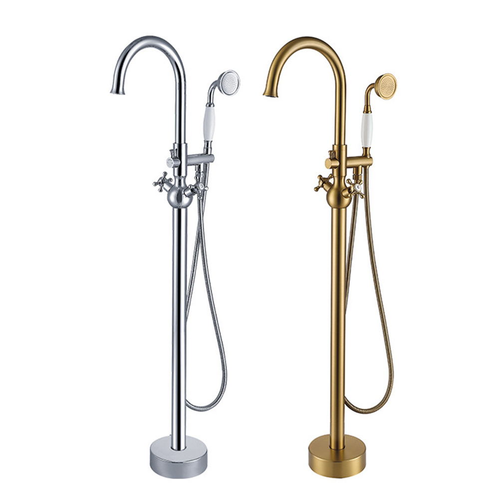 Brass floor standing bathtub faucet free standing bath tub bathroom shower set floor stand faucets