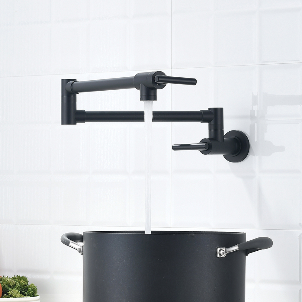 Hot Sale Pot Filler Kitchen Faucet 360 Degree Rotatable Vegetable Sink Faucet Wall Mounted Single Cold Folding Matte Black 3.11