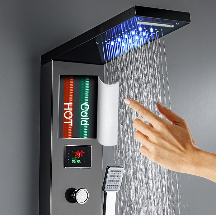 Bathroom LED Shower Panel Tower Shower Mixer Taps  Wall Mounted 6 Functions design Waterfall Rainfall Shower panel