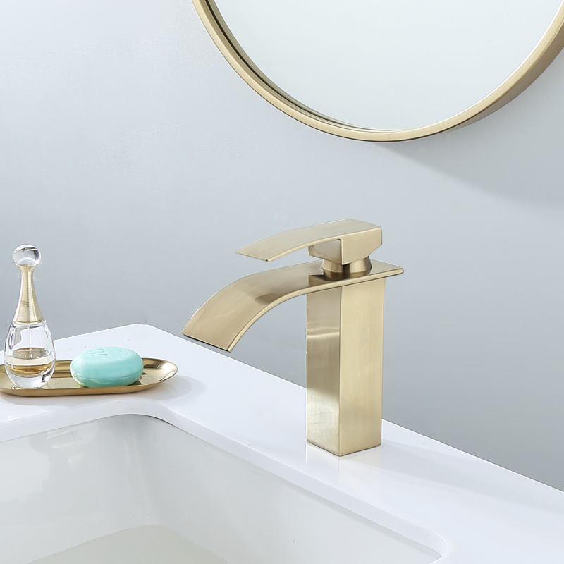 Body Anti-rust Waterfall Basin Faucet Bathroom Faucets for Bathroom Brushed Brass Modern Luxury Contemporary 3 Hole Brushed Gold