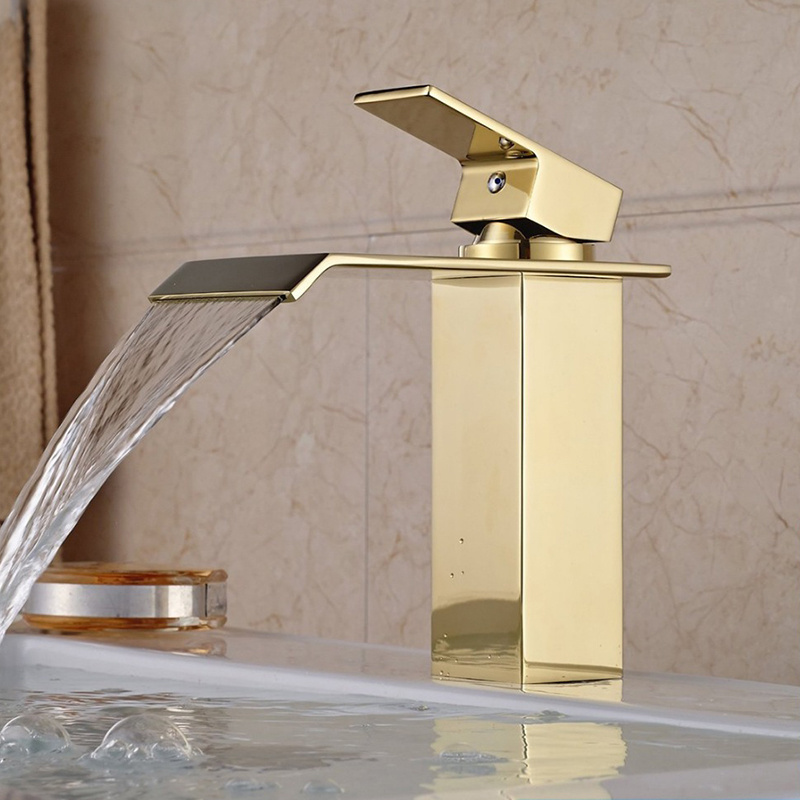 Body Anti-rust Waterfall Basin Faucet Bathroom Faucets for Bathroom Brushed Brass Modern Luxury Contemporary 3 Hole Brushed Gold