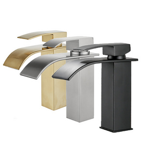 Body Anti-rust Waterfall Basin Faucet Bathroom Faucets for Bathroom Brushed Brass Modern Luxury Contemporary 3 Hole Brushed Gold