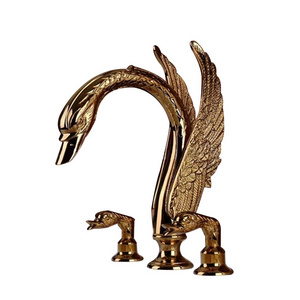 Brass Dual Handle Modern Classic Animal Faucet 3 Holes Gold Swan Basion Faucet