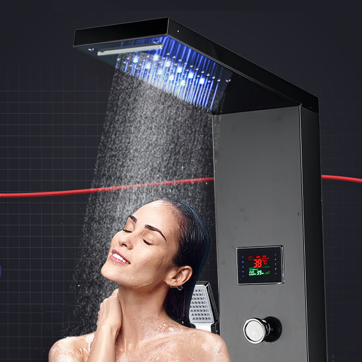 Bathroom LED Shower Panel Tower Shower Mixer Taps  Wall Mounted 6 Functions design Waterfall Rainfall Shower panel