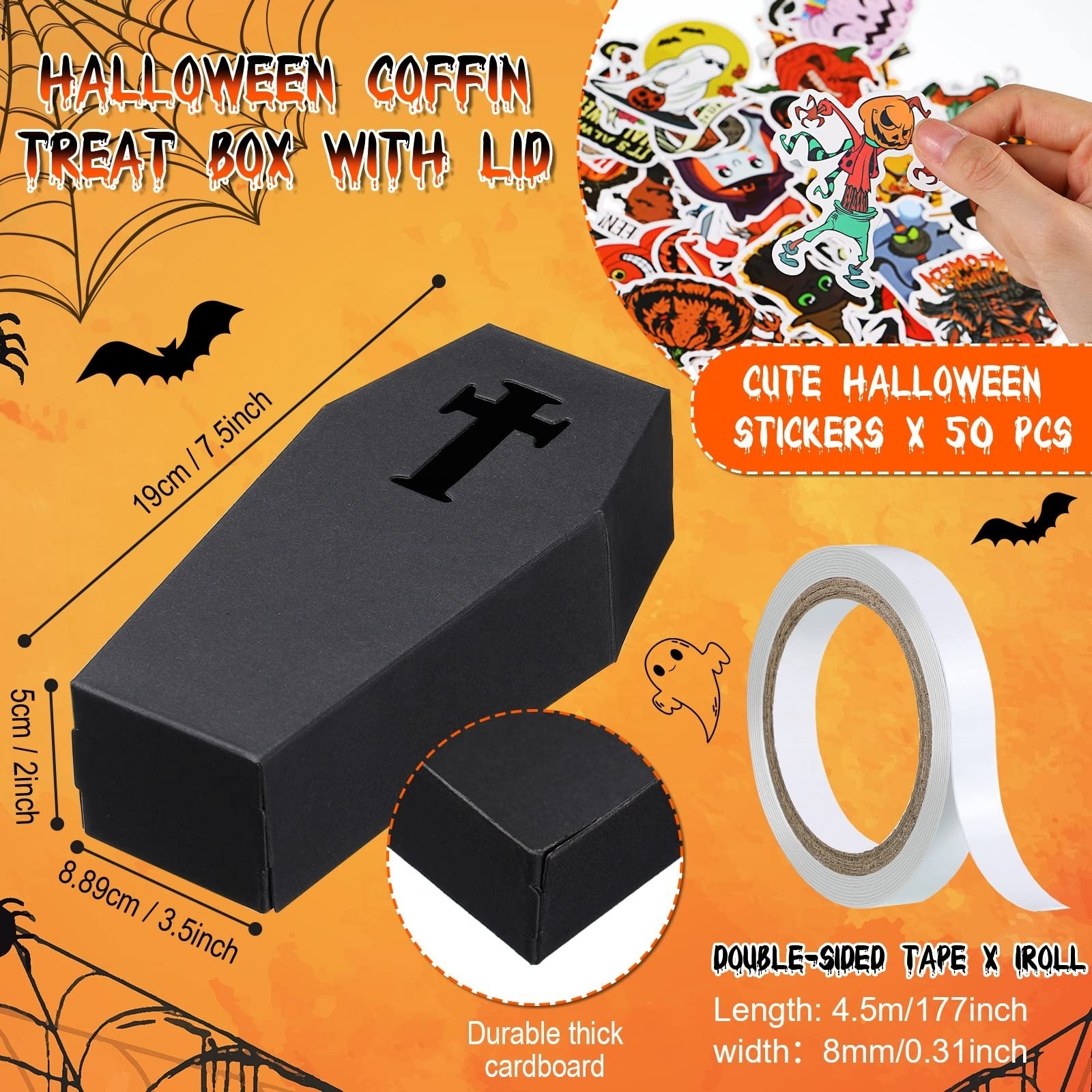 Hot Selling Reliable Durable Classic Spooky Patterns Ghost Stickers Pumpkin Candy Coffin Treat Halloween Paper Box With Lid