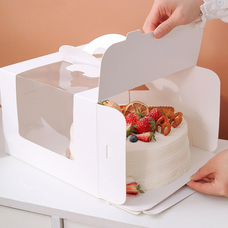 Customized Paper Cake Box with Handles, Folding Cake Carrier Box With Pet Window Bakery boxes