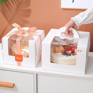 Customized Paper Cake Box with Handles, Folding Cake Carrier Box With Pet Window Bakery boxes