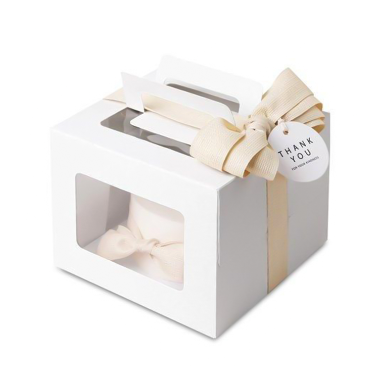 Customized Paper Cake Box with Handles, Folding Cake Carrier Box With Pet Window Bakery boxes