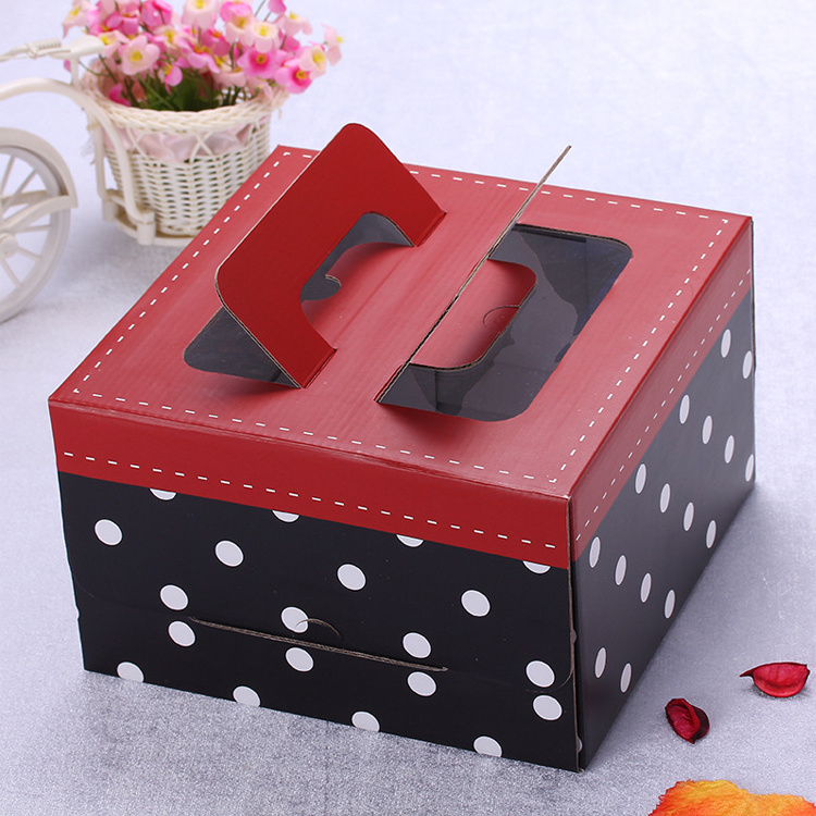 Customized Paper Cake Box with Handles, Folding Cake Carrier Box With Pet Window Bakery boxes