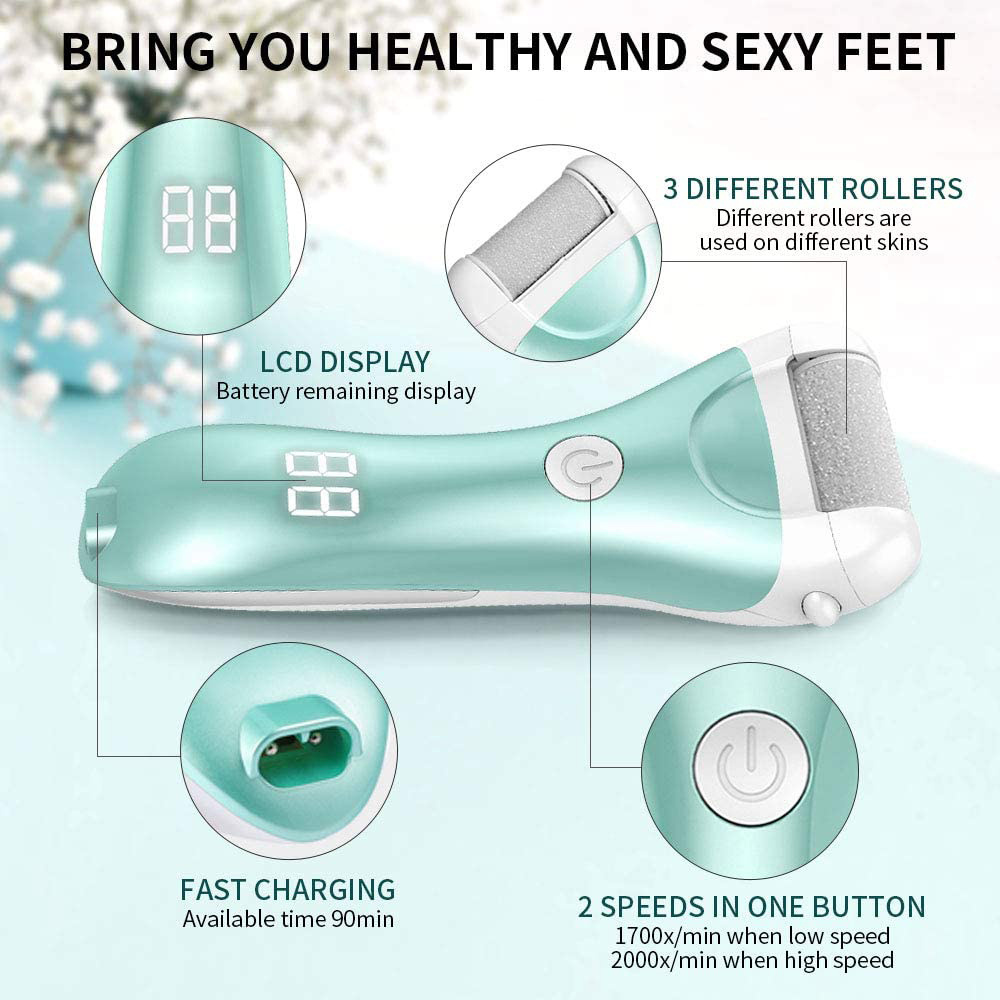 LIDOW 3pcs USB Replacements Roller Heads Callus Remover Waterproof Portable Foot File Callus Remover Electronic Foot File