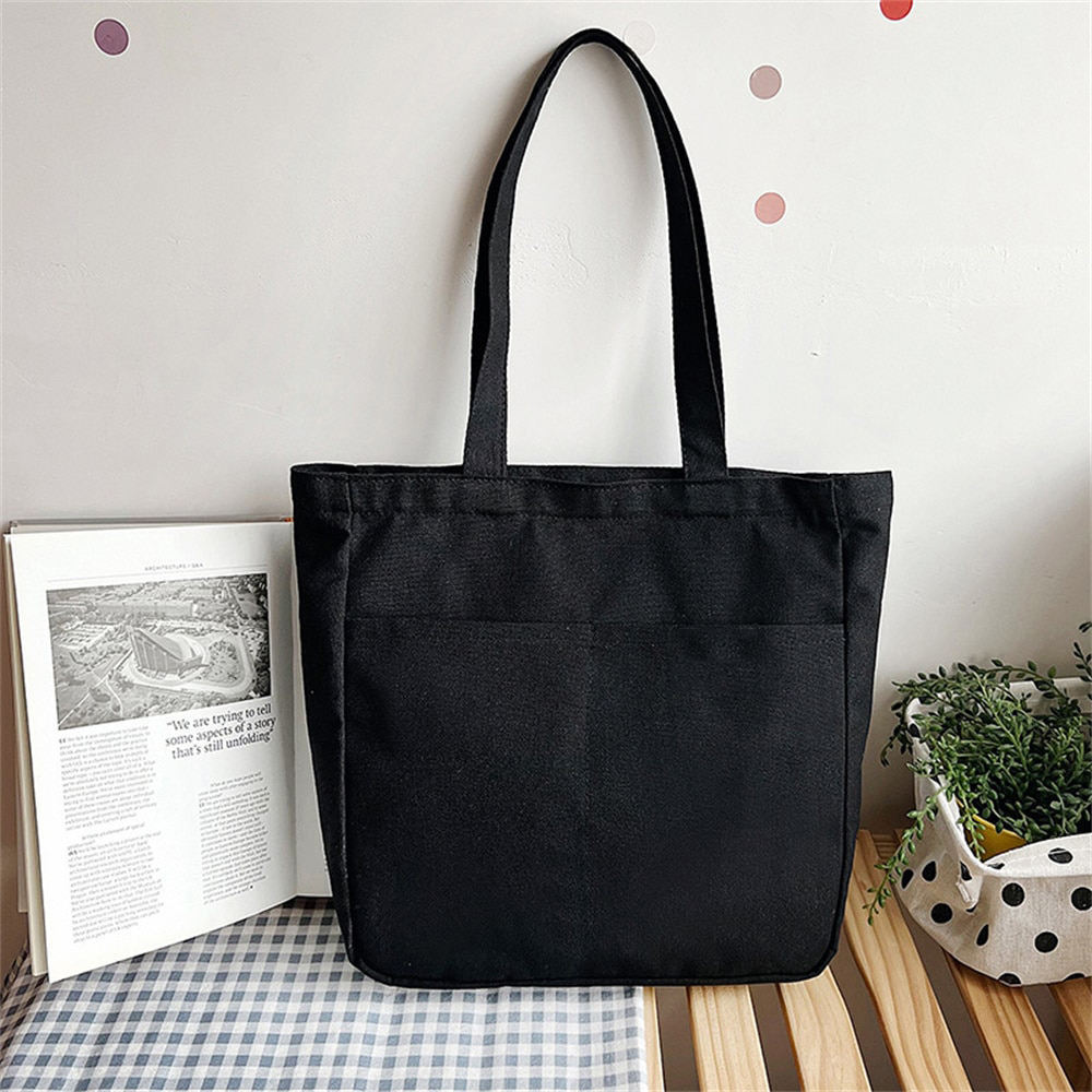 Custom Logo Printed Eco-Friendly Reusable Waterproof White Black Blank Cotton Canvas Tote Bag Wholesale With Pocket