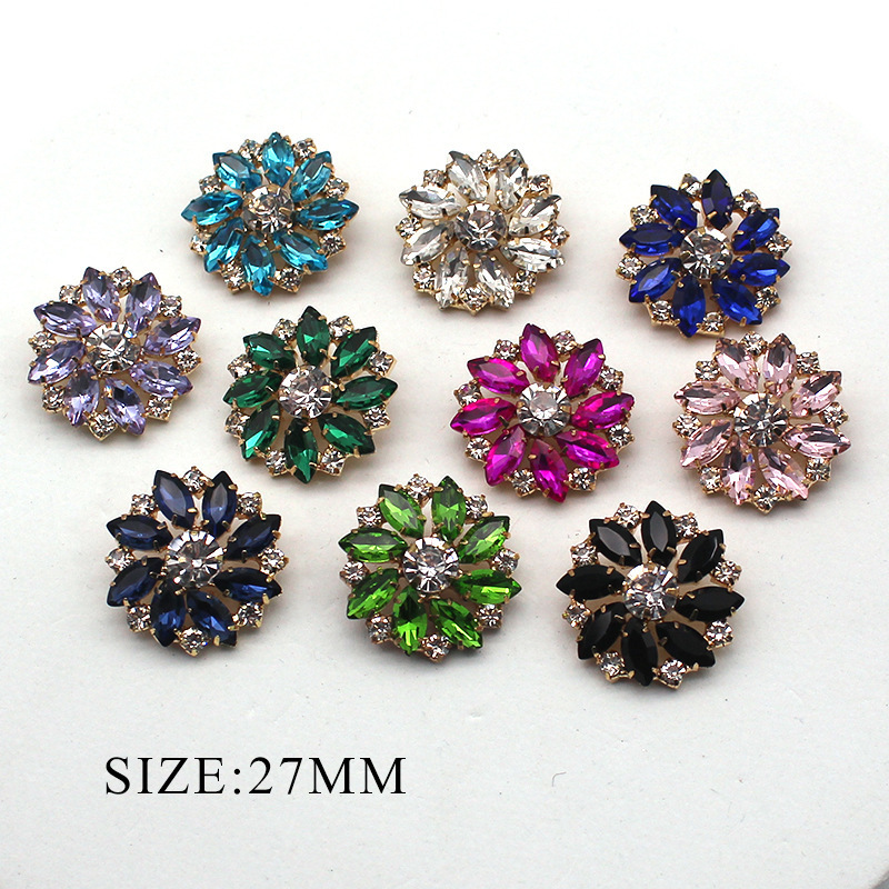 Wholesale High Grade  Metal Stitched Flower Buttons Zinc Alloy Shank  Rhinestone Pearl Button for Coat Sweater