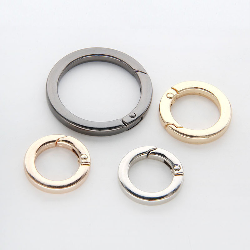 High quality flat Spring O Ring engraved logo spring gate o ring 35MM 29MM gold for bags hardware